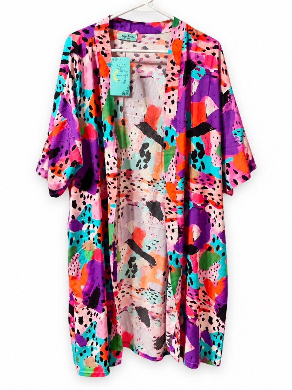 Vivid Multicolor Abstract Print Kimono Jacket